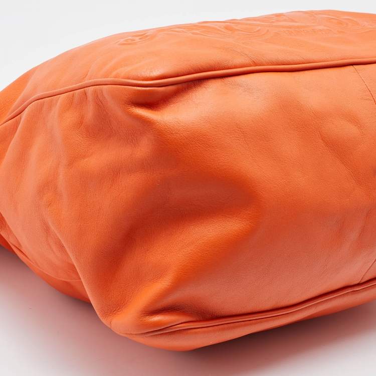 Pre Owned Versace Orange Leather Medusa Logo Braided Handle Hobo