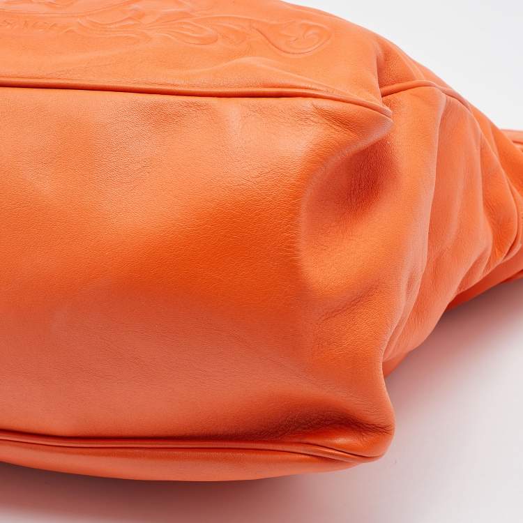 Pre Owned Versace Orange Leather Medusa Logo Braided Handle Hobo