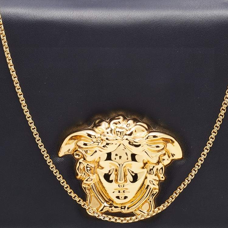 Pre Owned Versace Black Leather Medusa Palazzo Shoulder Bag
