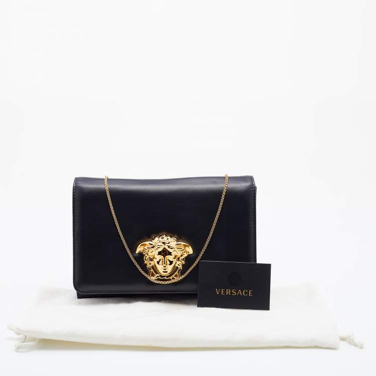 Pre Owned Versace Black Leather Medusa Palazzo Shoulder Bag