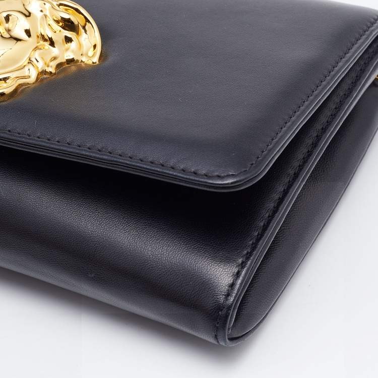 Pre Owned Versace Black Leather Medusa Palazzo Shoulder Bag