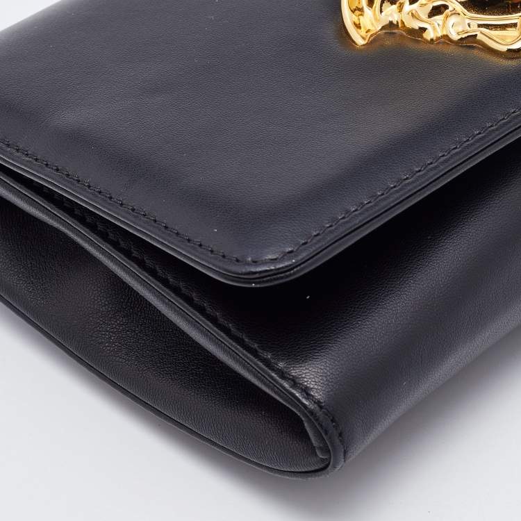 Pre Owned Versace Black Leather Medusa Palazzo Shoulder Bag