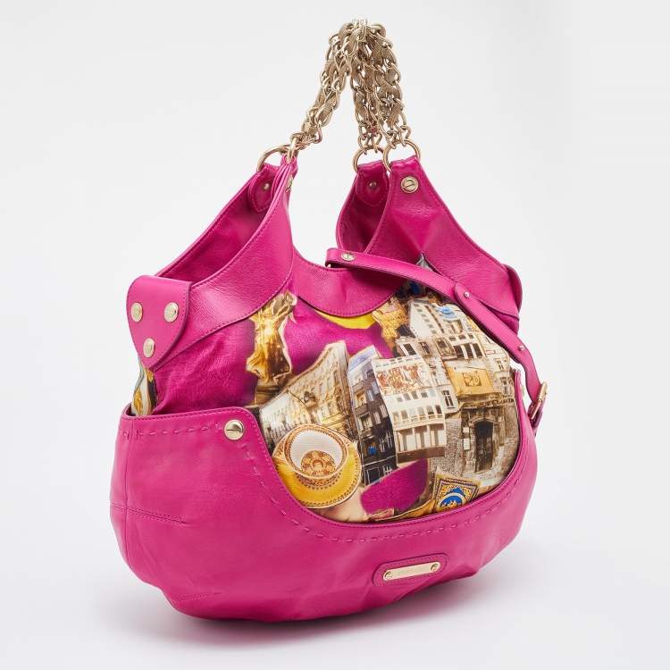 Pre Owned Versace Multicolor Printed Fabric and Leather Chain Shoulder Bag