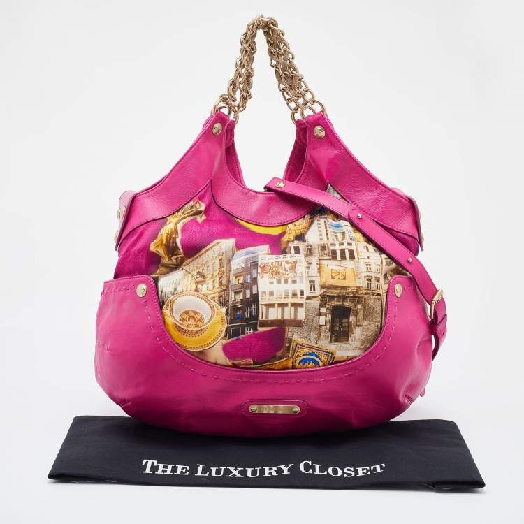 Pre Owned Versace Multicolor Printed Fabric and Leather Chain Shoulder Bag