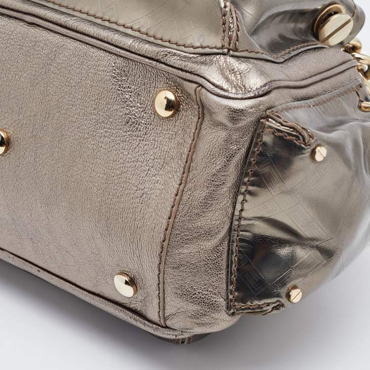 Pre Owned Versace Metallic Patent Leather Chain Link Satchel