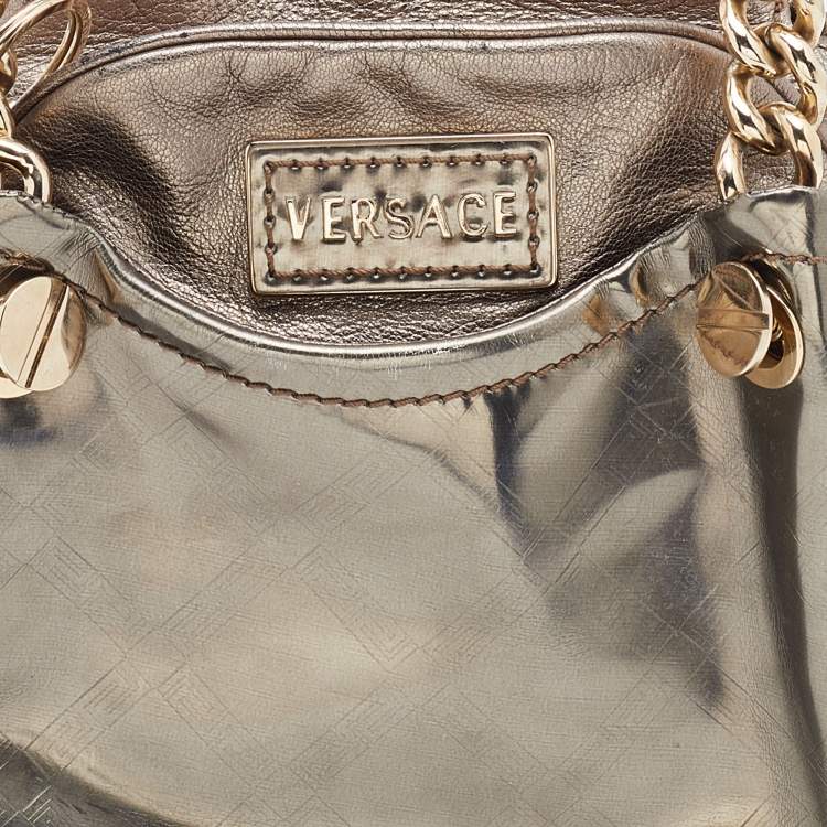 Pre Owned Versace Metallic Patent Leather Chain Link Satchel