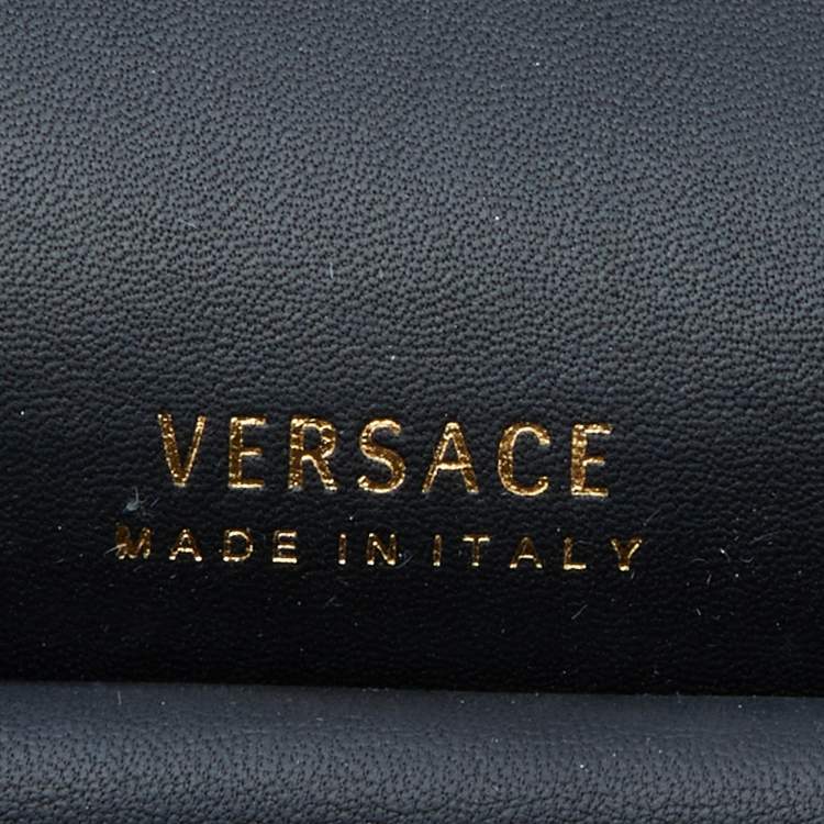 Pre Owned Versace Black Leather Small Virtus Flap Top Handle Bag