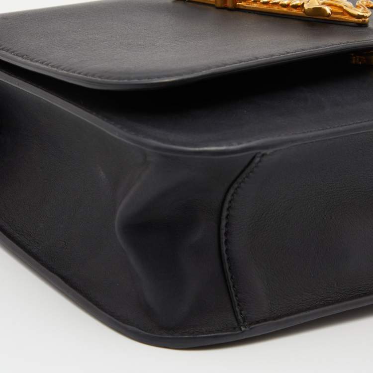Pre Owned Versace Black Leather Small Virtus Flap Top Handle Bag