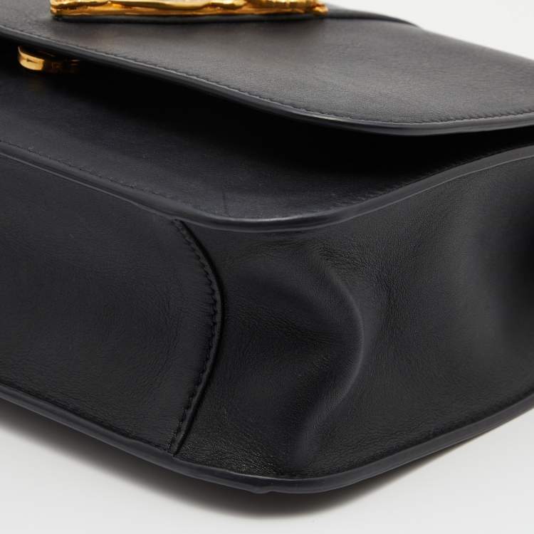 Pre Owned Versace Black Leather Small Virtus Flap Top Handle Bag