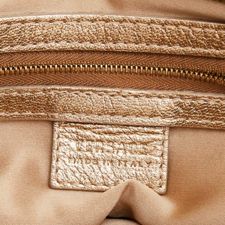 Pre Owned Versace Metallic Gold Croc Embossed Leather Chain Satchel