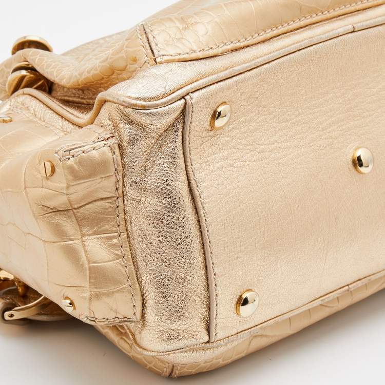 Pre Owned Versace Metallic Gold Croc Embossed Leather Chain Satchel