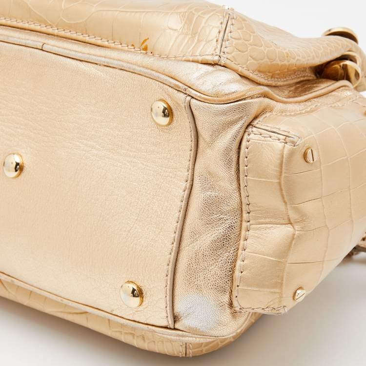 Pre Owned Versace Metallic Gold Croc Embossed Leather Chain Satchel
