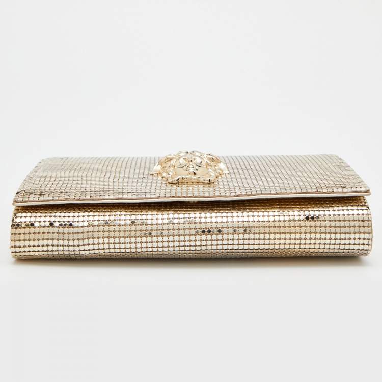 Pre Owned Versace Metallic Gold Metal Mesh Palazzo Medusa Chain Clutch