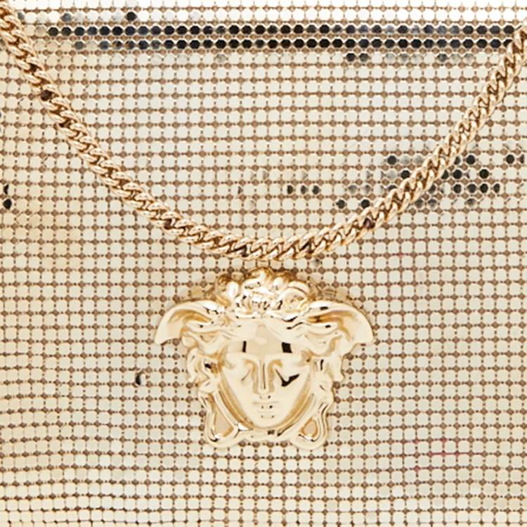 Pre Owned Versace Metallic Gold Metal Mesh Palazzo Medusa Chain Clutch
