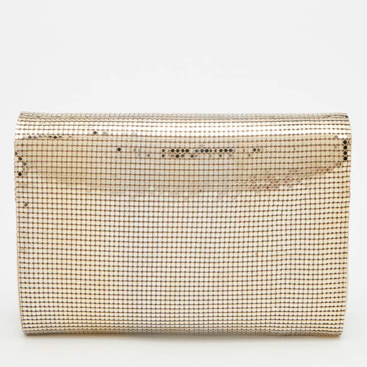 Pre Owned Versace Metallic Gold Metal Mesh Palazzo Medusa Chain Clutch