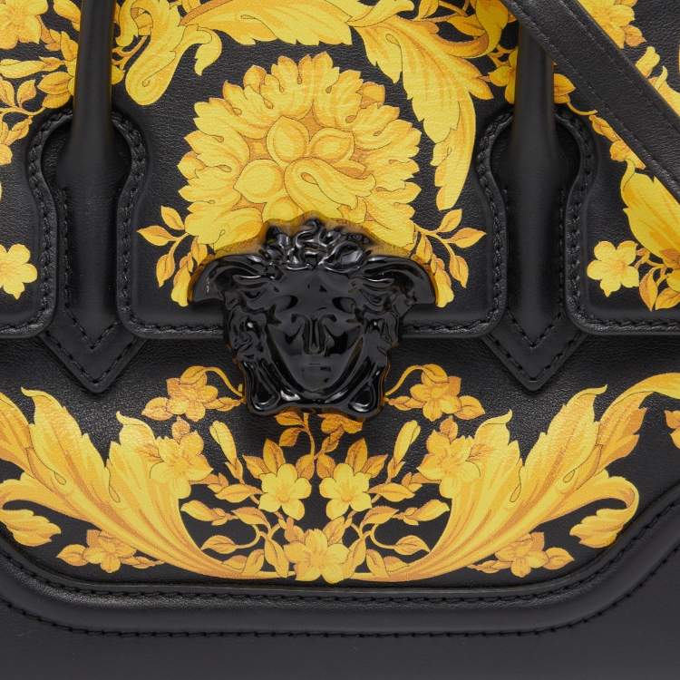 Pre Owned Versace Black/Yellow Baroque Print Leather Palazzo Empire Satchel
