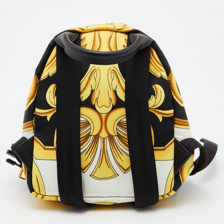 Pre Owned Versace Multicolor Printed Nylon and Leather Mini Medusa Pallazo Backpack