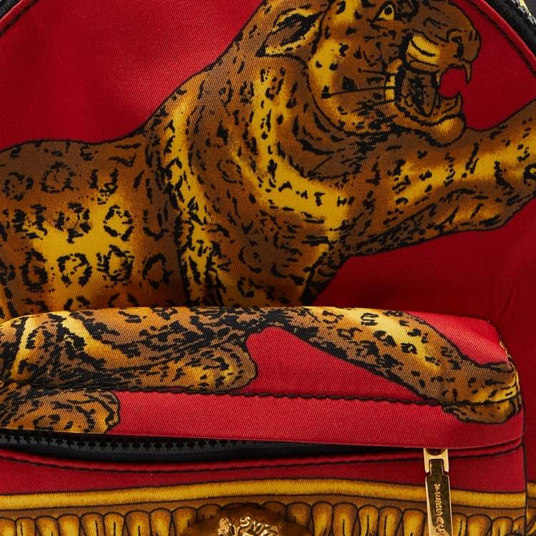 Pre Owned Versace Multicolor Printed Nylon and Leather Mini Medusa Pallazo Backpack