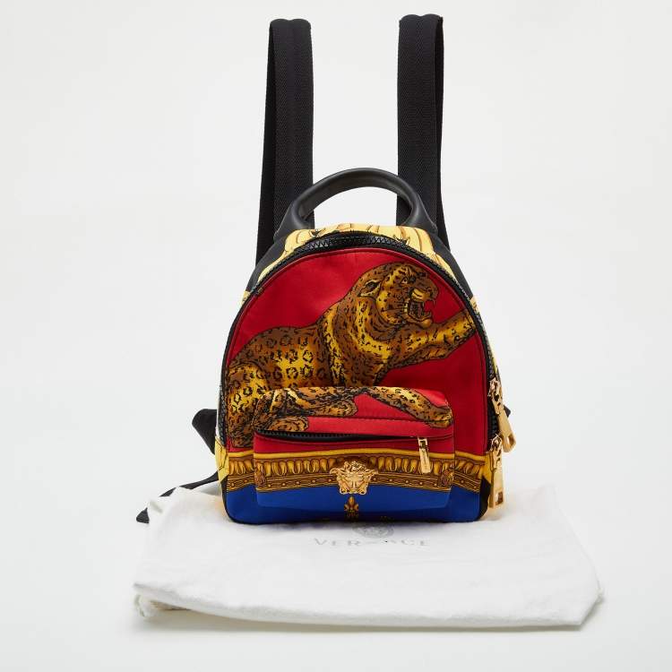 Pre Owned Versace Multicolor Printed Nylon and Leather Mini Medusa Pallazo Backpack