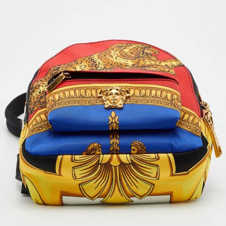Pre Owned Versace Multicolor Printed Nylon and Leather Mini Medusa Pallazo Backpack