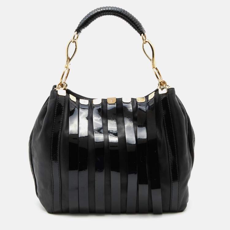 Pre Owned Versace Black Patent and Leather Hobo