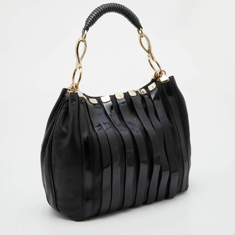 Pre Owned Versace Black Patent and Leather Hobo