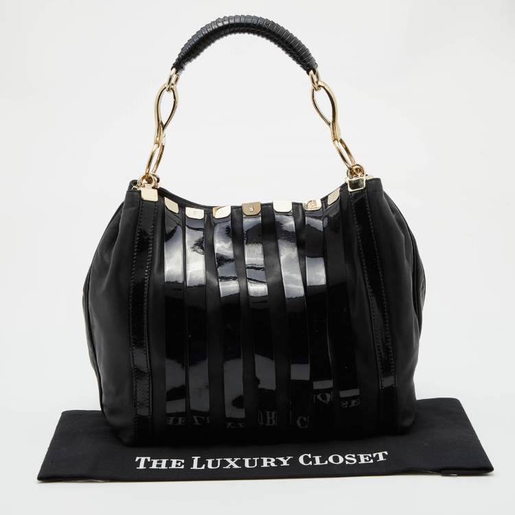 Pre Owned Versace Black Patent and Leather Hobo