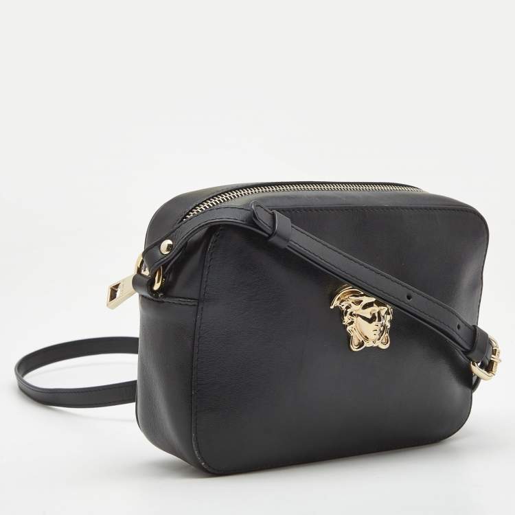 Pre Owned Versace Black Leather Palazzo Camera Crossbody Bag 