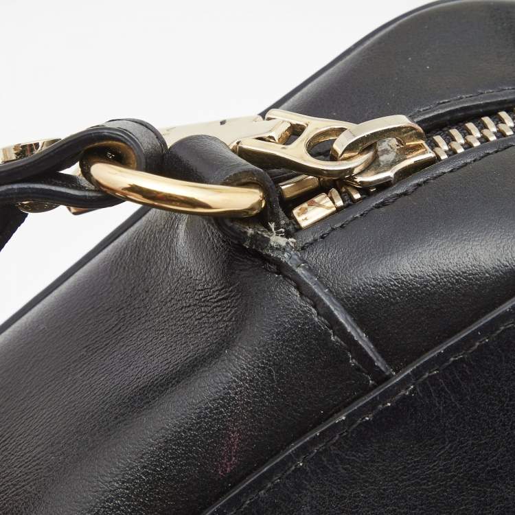 Pre Owned Versace Black Leather Palazzo Camera Crossbody Bag 