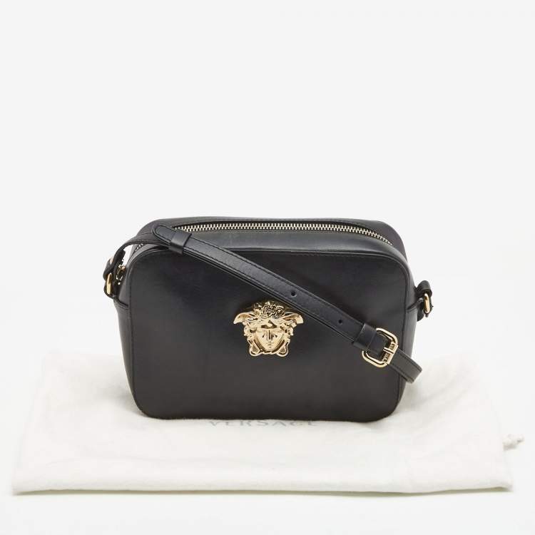 Pre Owned Versace Black Leather Palazzo Camera Crossbody Bag 