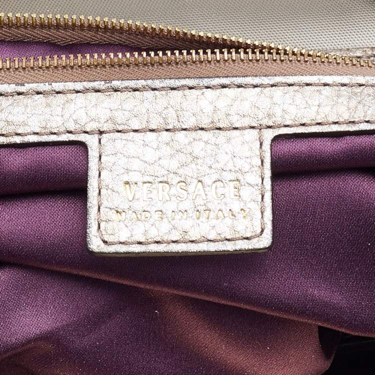 Pre Owned Versace Metallic Coated Fabric and Leather Snap Out Of It Satchel