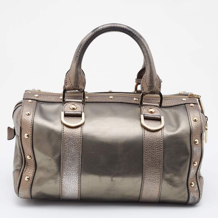 Pre Owned Versace Metallic Coated Fabric and Leather Snap Out Of It Satchel