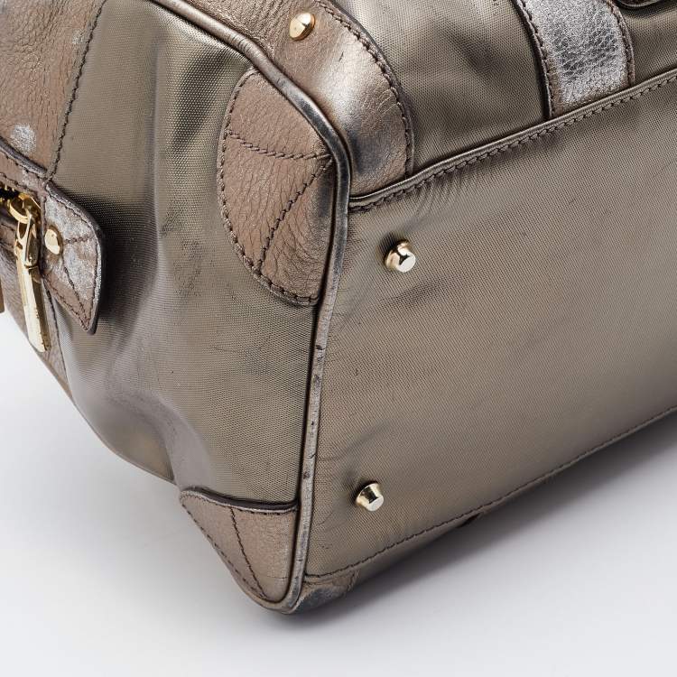 Pre Owned Versace Metallic Coated Fabric and Leather Snap Out Of It Satchel