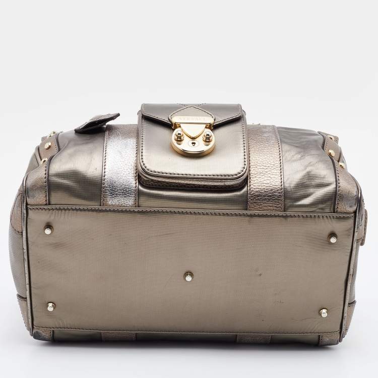 Pre Owned Versace Metallic Coated Fabric and Leather Snap Out Of It Satchel