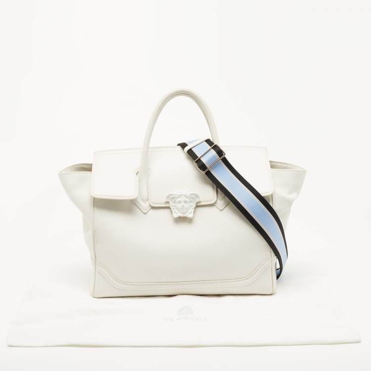 Pre Owned Versace White Leather Medusa Palazzo Empire Tote 