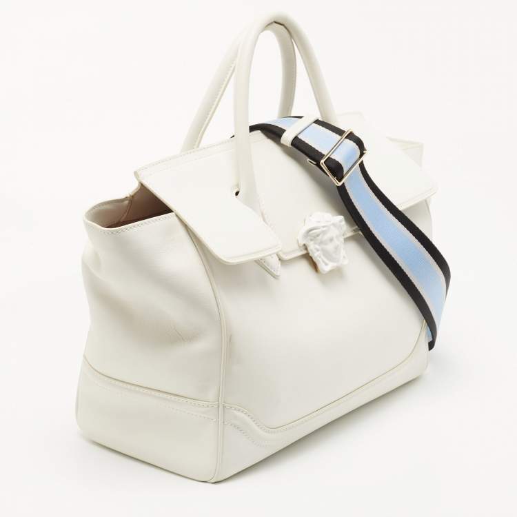 Pre Owned Versace White Leather Medusa Palazzo Empire Tote 