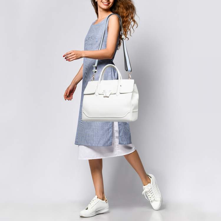 Pre Owned Versace White Leather Medusa Palazzo Empire Tote 