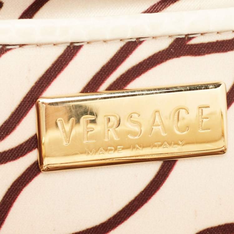 Pre Owned Versace Brown/Cream Croc Embossed Leather Madonna Satchel
