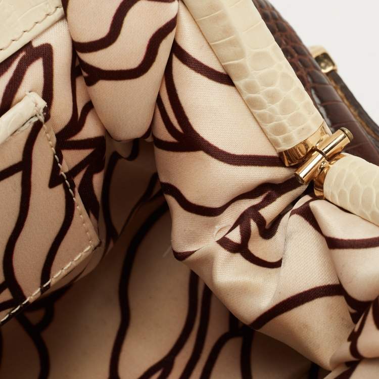 Pre Owned Versace Brown/Cream Croc Embossed Leather Madonna Satchel