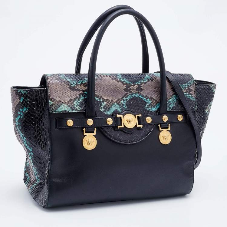 Pre Owned Versace Multcolor Leather and Python Medusa Medallion Tote
