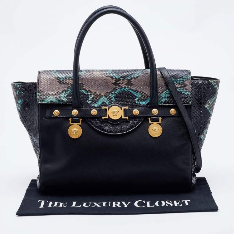 Pre Owned Versace Multcolor Leather and Python Medusa Medallion Tote