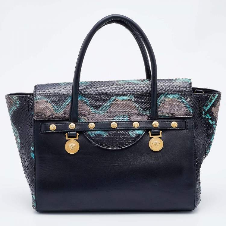 Pre Owned Versace Multcolor Leather and Python Medusa Medallion Tote