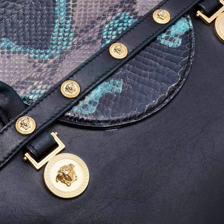 Pre Owned Versace Multcolor Leather and Python Medusa Medallion Tote