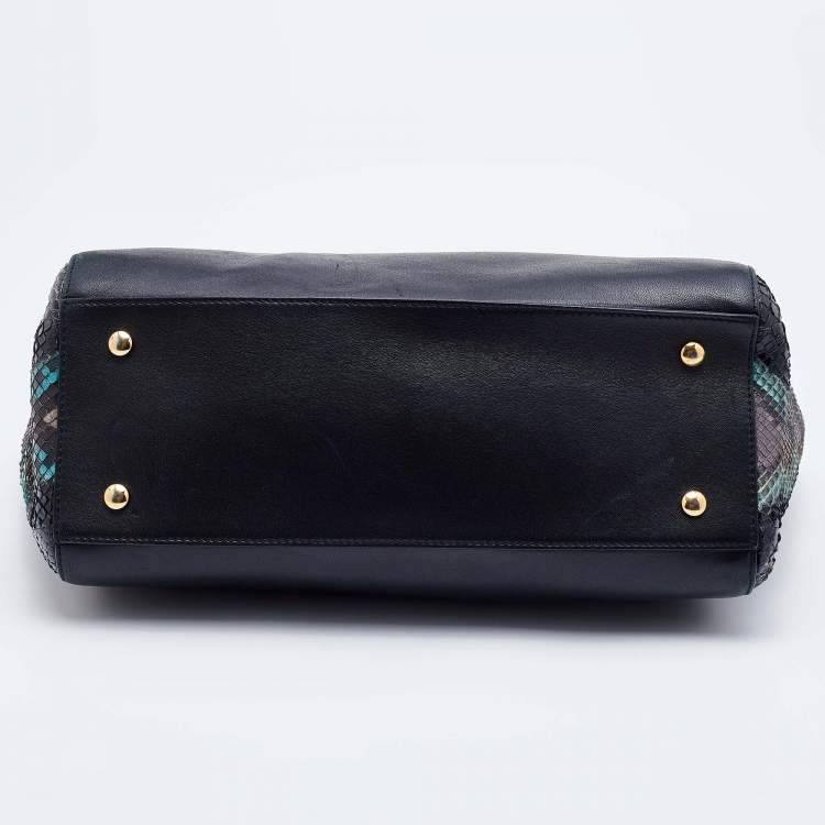 Pre Owned Versace Multcolor Leather and Python Medusa Medallion Tote