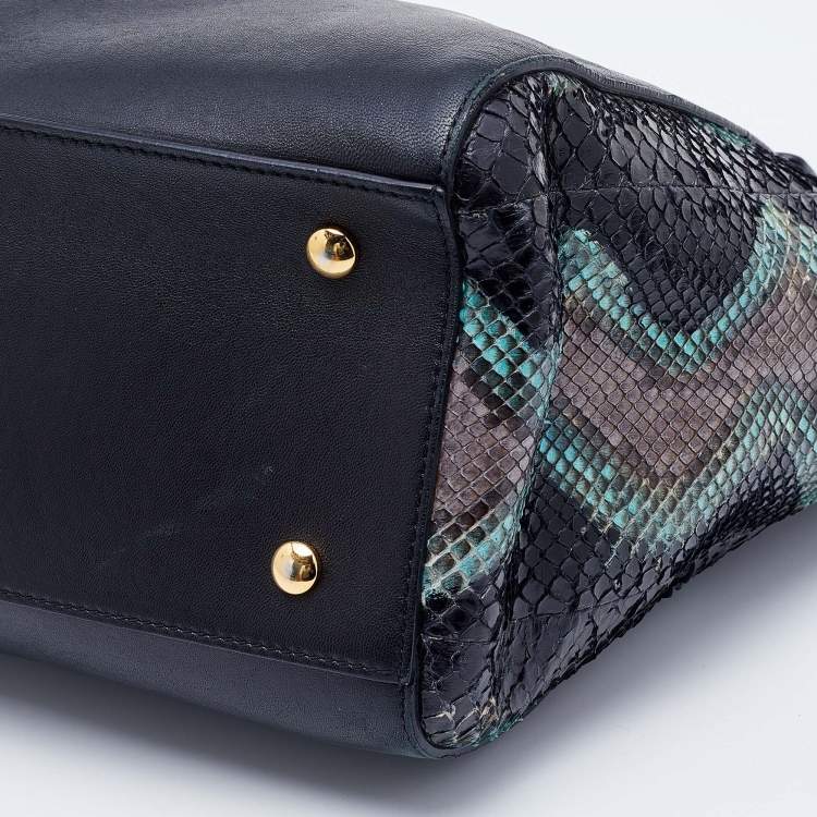 Pre Owned Versace Multcolor Leather and Python Medusa Medallion Tote