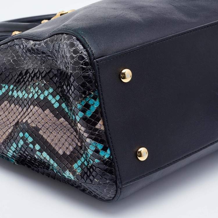 Pre Owned Versace Multcolor Leather and Python Medusa Medallion Tote