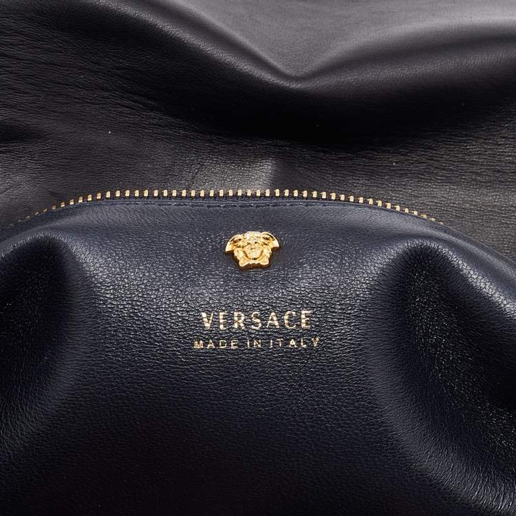 Pre Owned Versace Black Leather Donna Palazzo Tote