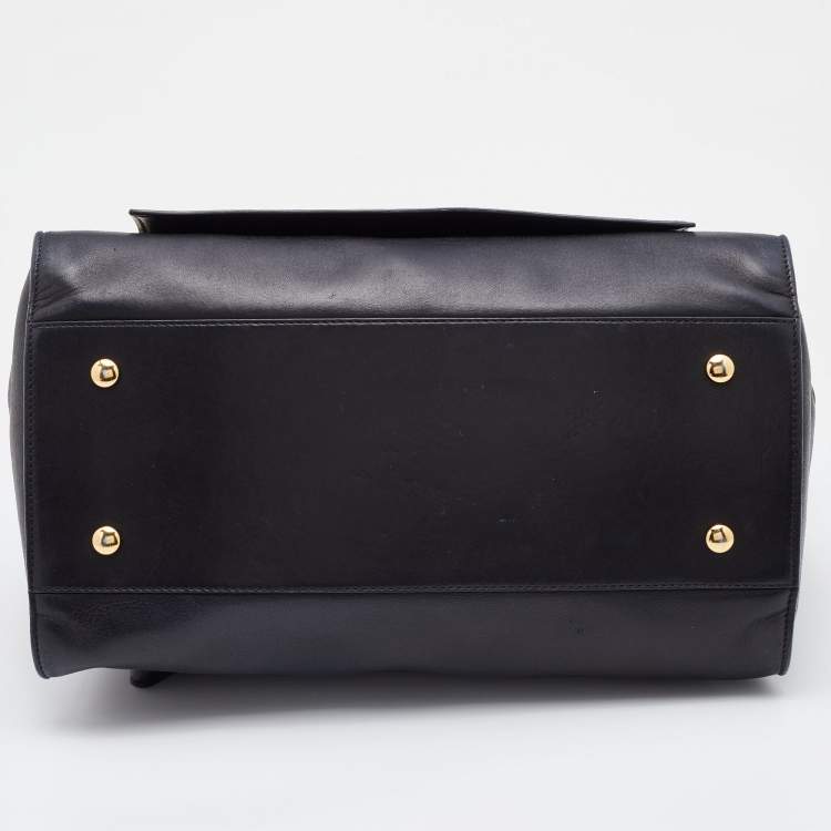Pre Owned Versace Black Leather Donna Palazzo Tote