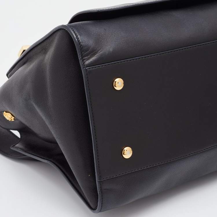 Pre Owned Versace Black Leather Donna Palazzo Tote