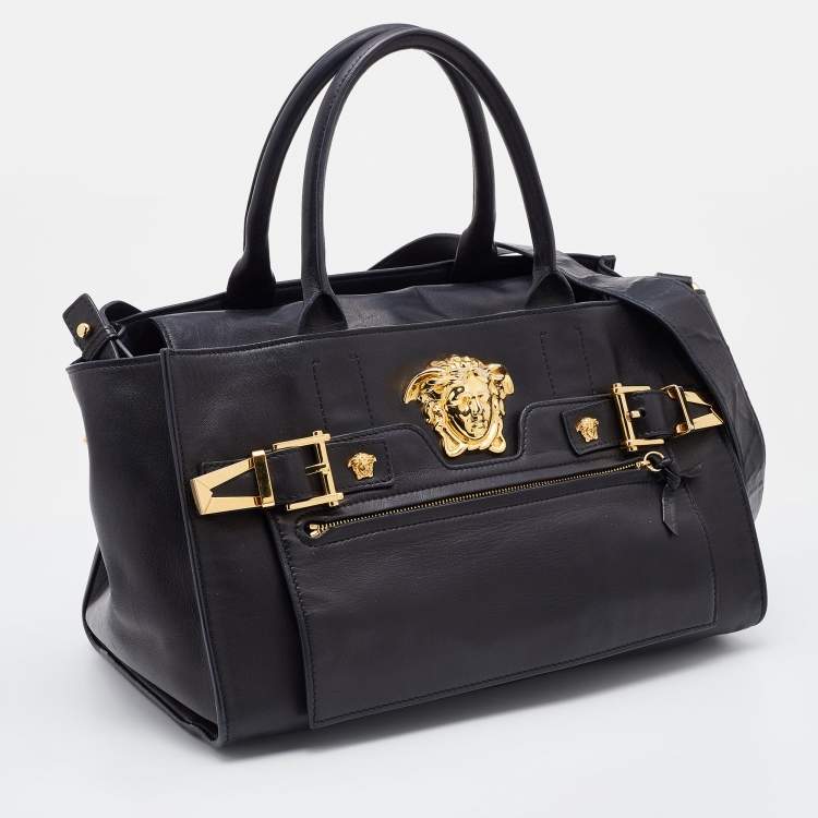 Pre Owned Versace Black Leather Donna Palazzo Tote
